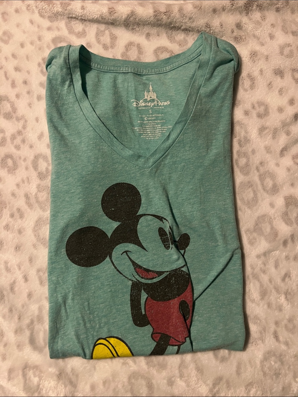 Disney Teal V-Neck Mickey Mouse Short Sleeve Tee
